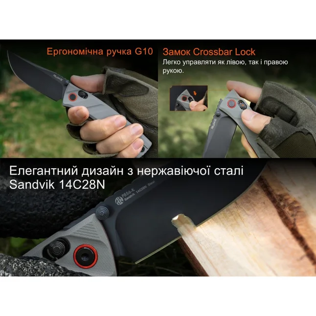 Ніж складаний кишеньковий Ruike P856-K, (7.9 см) 14C28N / G10 сірий — Photo 6