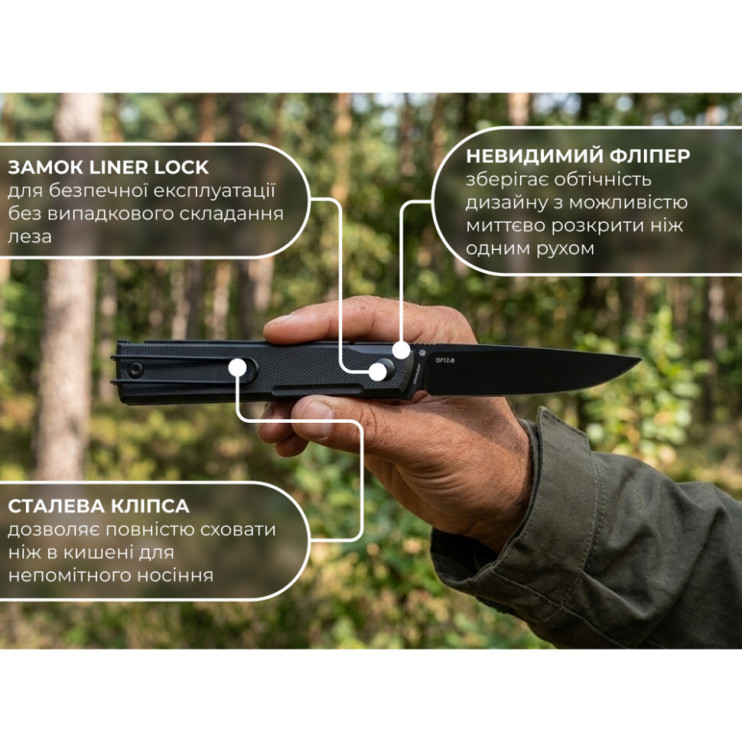 Нож складной карманный Ruike, (7.7 см) 8Cr13MoV/G10 черный